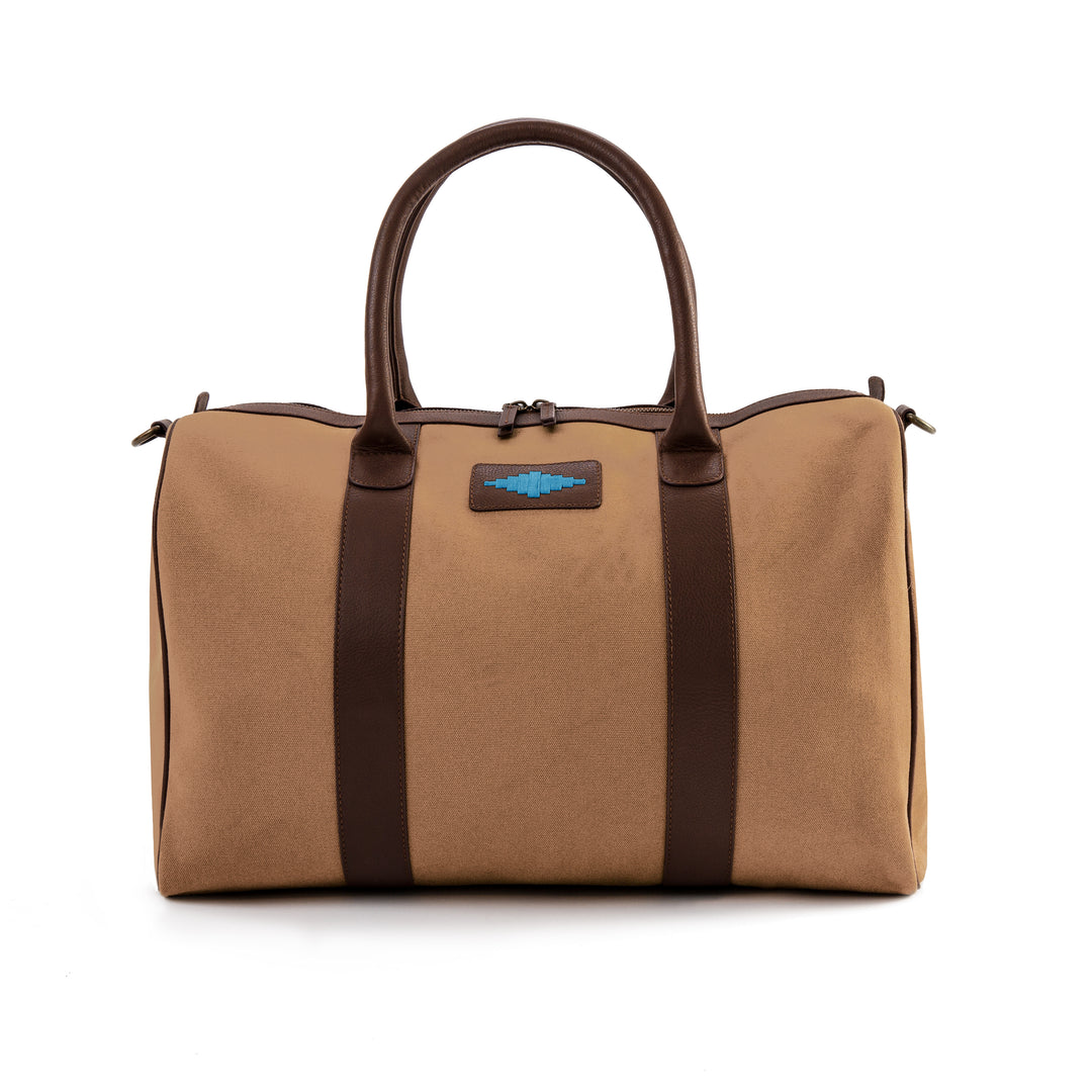 Varon small travel bag - brown leather and sand canvas