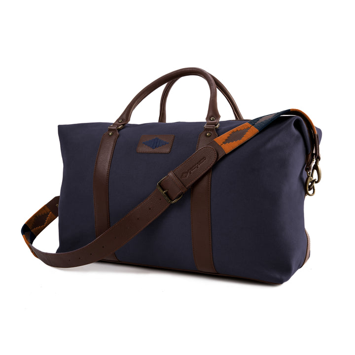 Caballero Large Travel Bag - Brown Leather and Navy Canvas