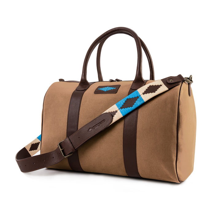 Varon small travel bag - brown leather and sand canvas