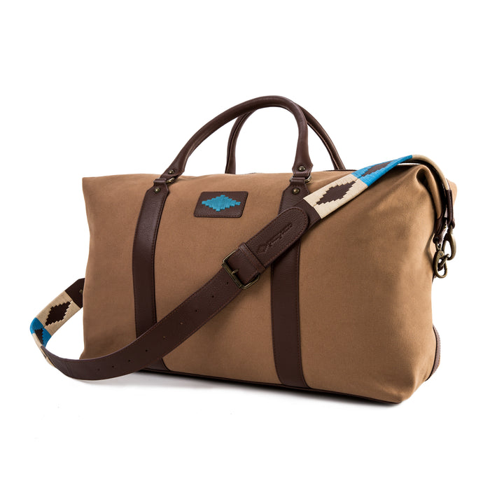 Caballero Large Travel Bag - Brown Leather and Sand Canvas