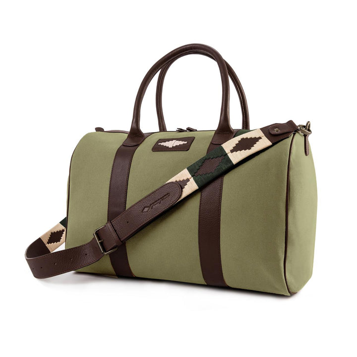 Varon Small Travel Bag - Brown Leather and Forest Canvas