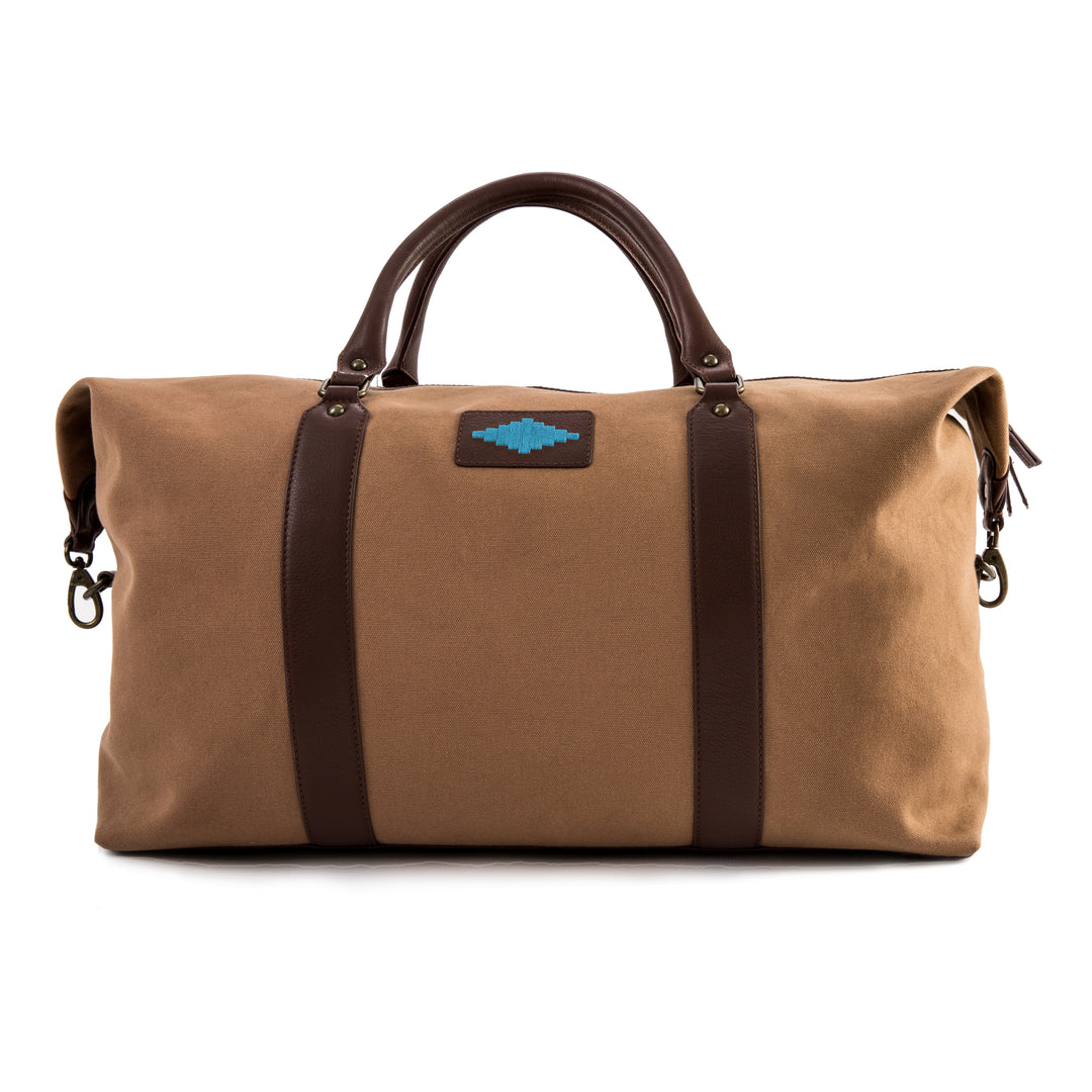 Caballero Large Travel Bag - Brown Leather and Sand Canvas