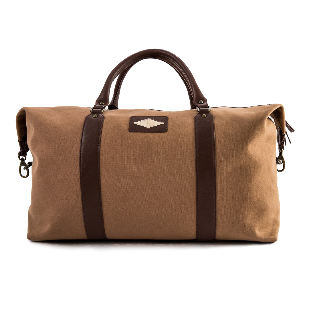 Caballero Large Travel Bag - Brown Leather and Sand Canvas