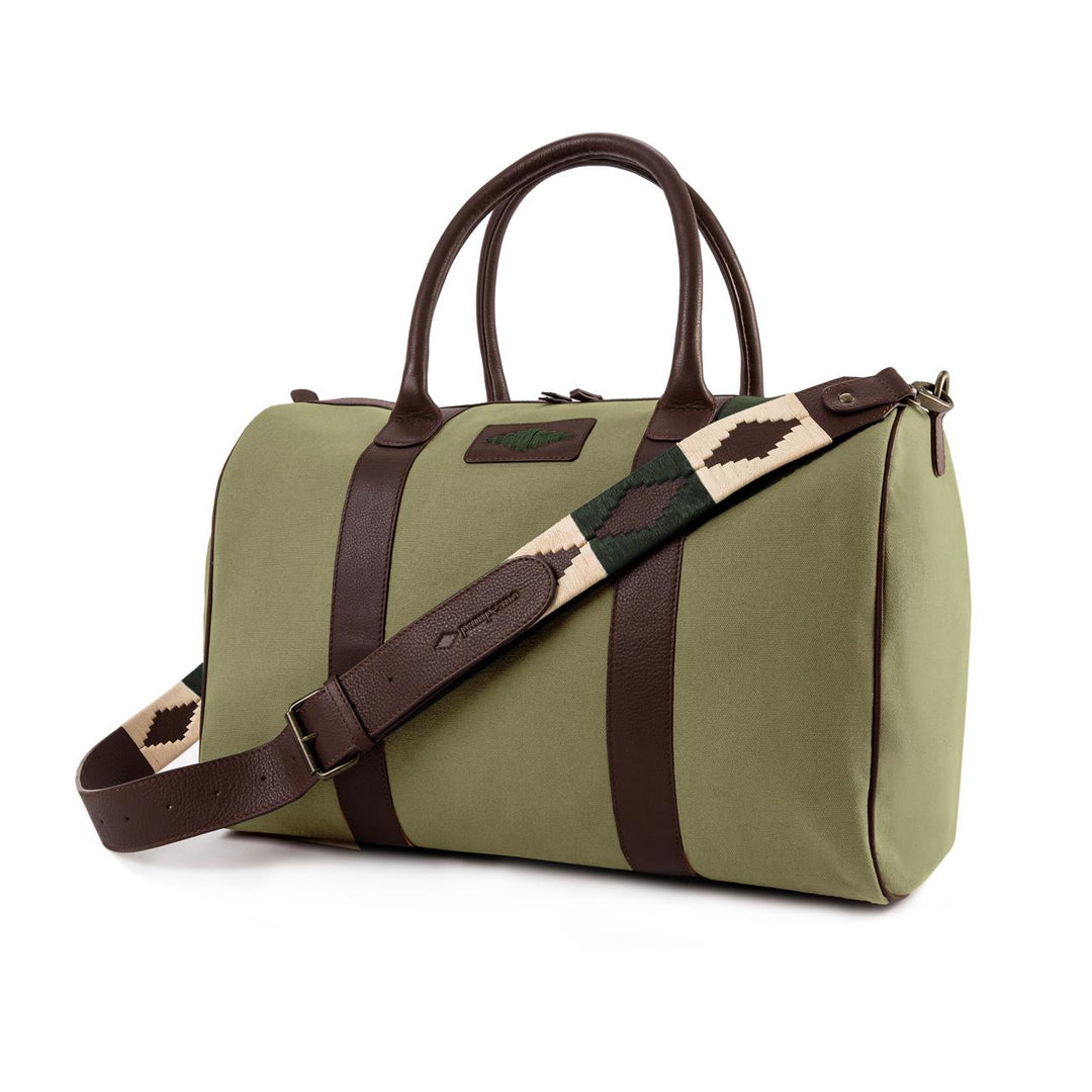 Varon small travel bag - brown leather and forest canvas