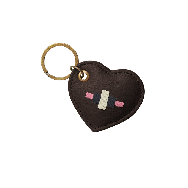 Vida Heart Keyring - Brown Leather