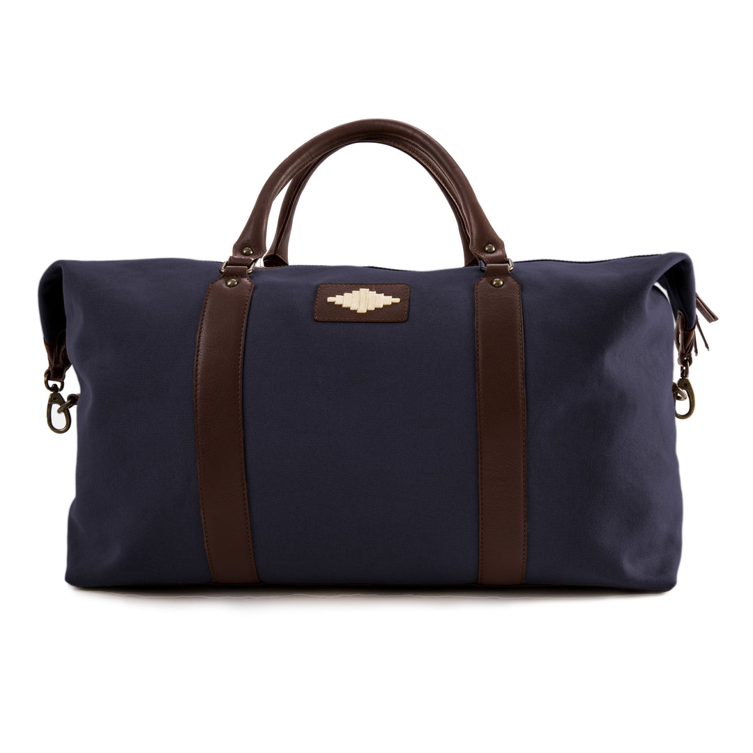 Caballero Large Travel Bag - Brown Leather and Navy Canvas