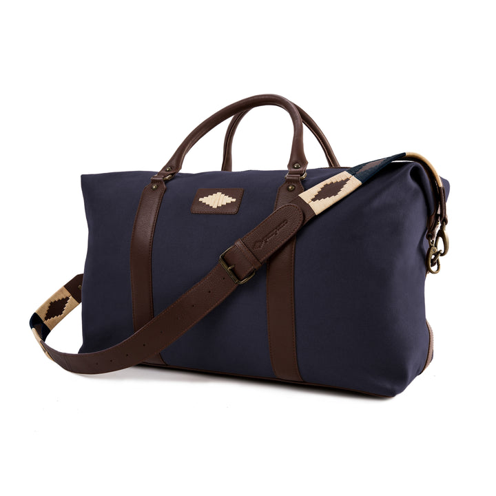Caballero Large Travel Bag - Brown Leather and Navy Canvas