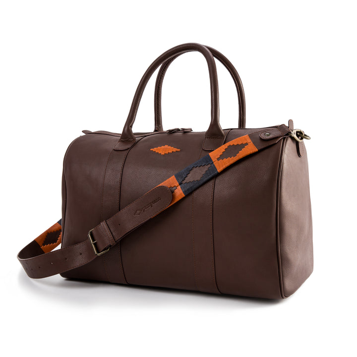 Varon Small Travel Bag - Brown Leather with Orange Stitching