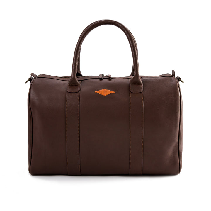 Varon Small Travel Bag - Brown Leather with Orange Stitching