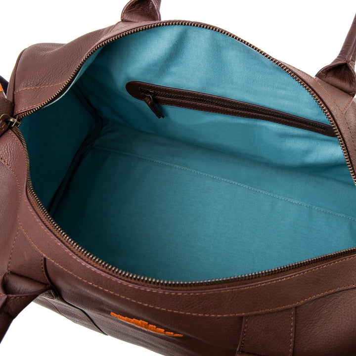 Varon Small Travel Bag - Brown Leather with Orange Stitching