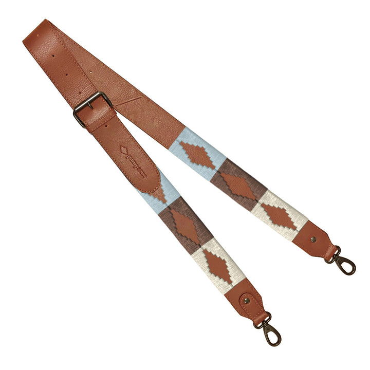 Standard Width Tan Leather Strap with Cream, Light Brown, Light Blue Stitching