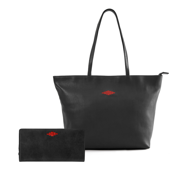 Trapecio Tote Bag with Complimentary Rico Purse - Black Leather