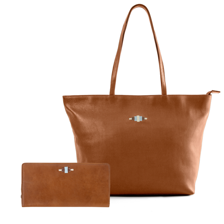 Trapecio Tote Bag with Complimentary Rico Purse - Tan Leather