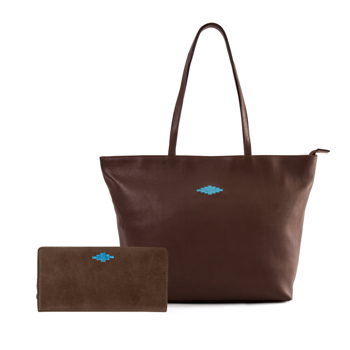 Trapecio Tote Bag with Complimentary Rico Purse - Brown Leather